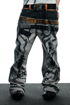 DND4DES Distressed Print Double-Waist Flare Jeans White