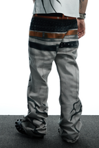 DND4DES Distressed Print Double-Waist Flare Jeans White