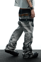 DND4DES Distressed Print Double-Waist Flare Jeans White