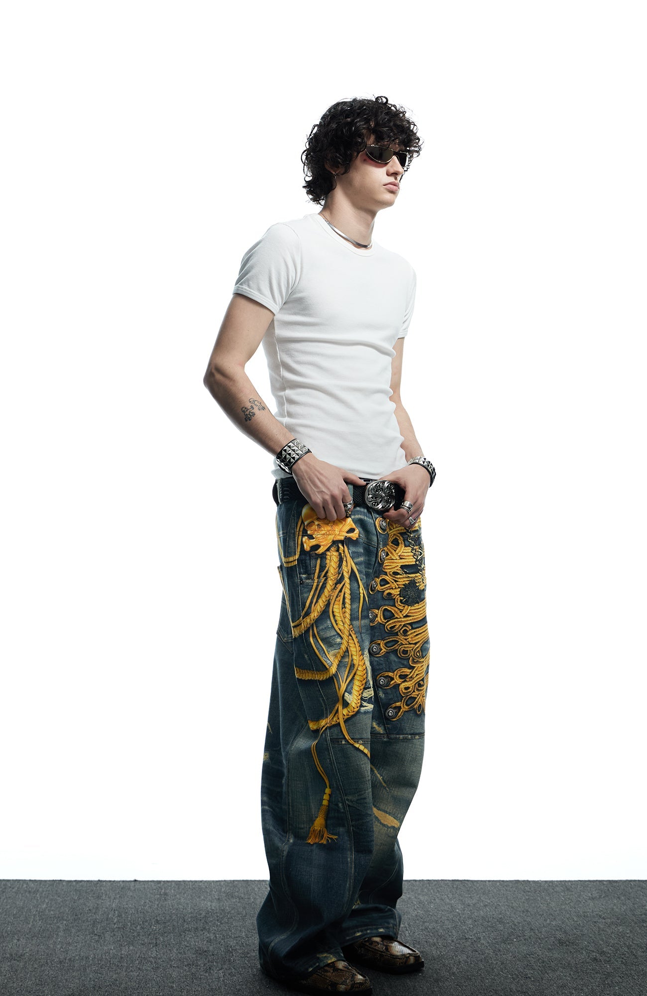 DND4DES Regal Braid Graphic Curved-Leg Baggy Jeans