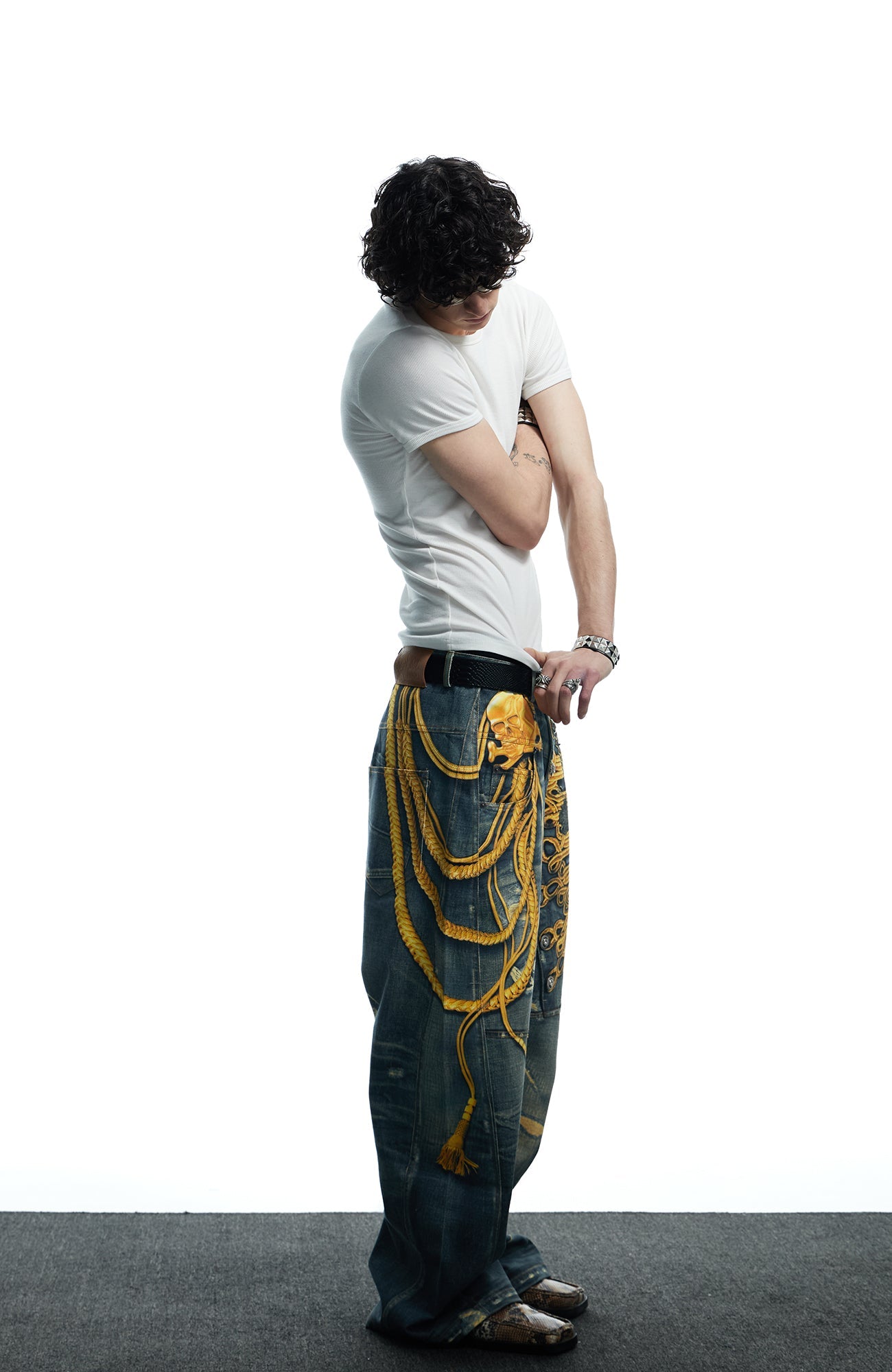 DND4DES Regal Braid Graphic Curved-Leg Baggy Jeans