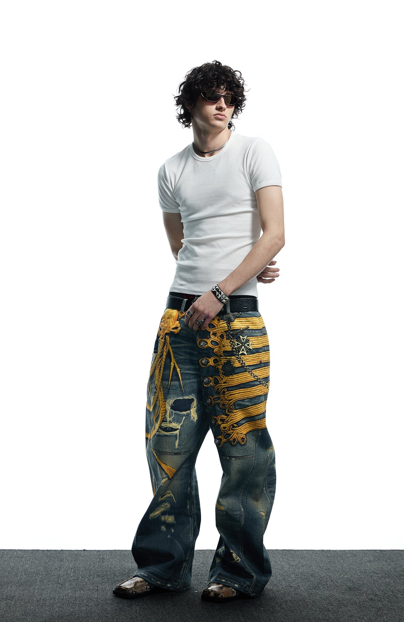 DND4DES Regal Braid Graphic Curved-Leg Baggy Jeans