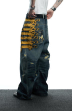 DND4DES Regal Braid Graphic Curved-Leg Baggy Jeans