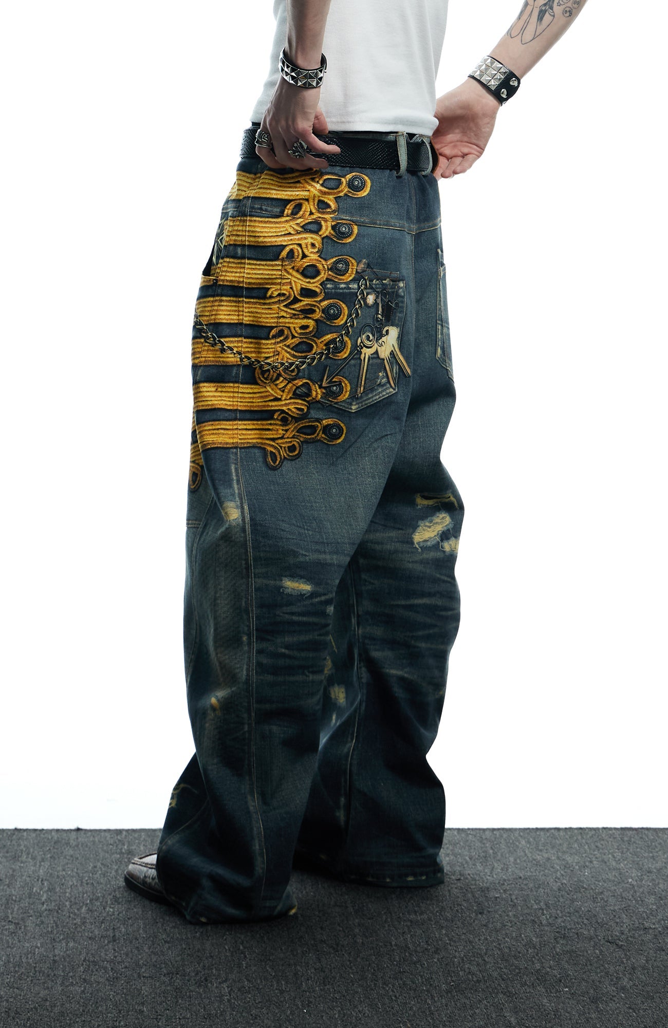 DND4DES Regal Braid Graphic Curved-Leg Baggy Jeans