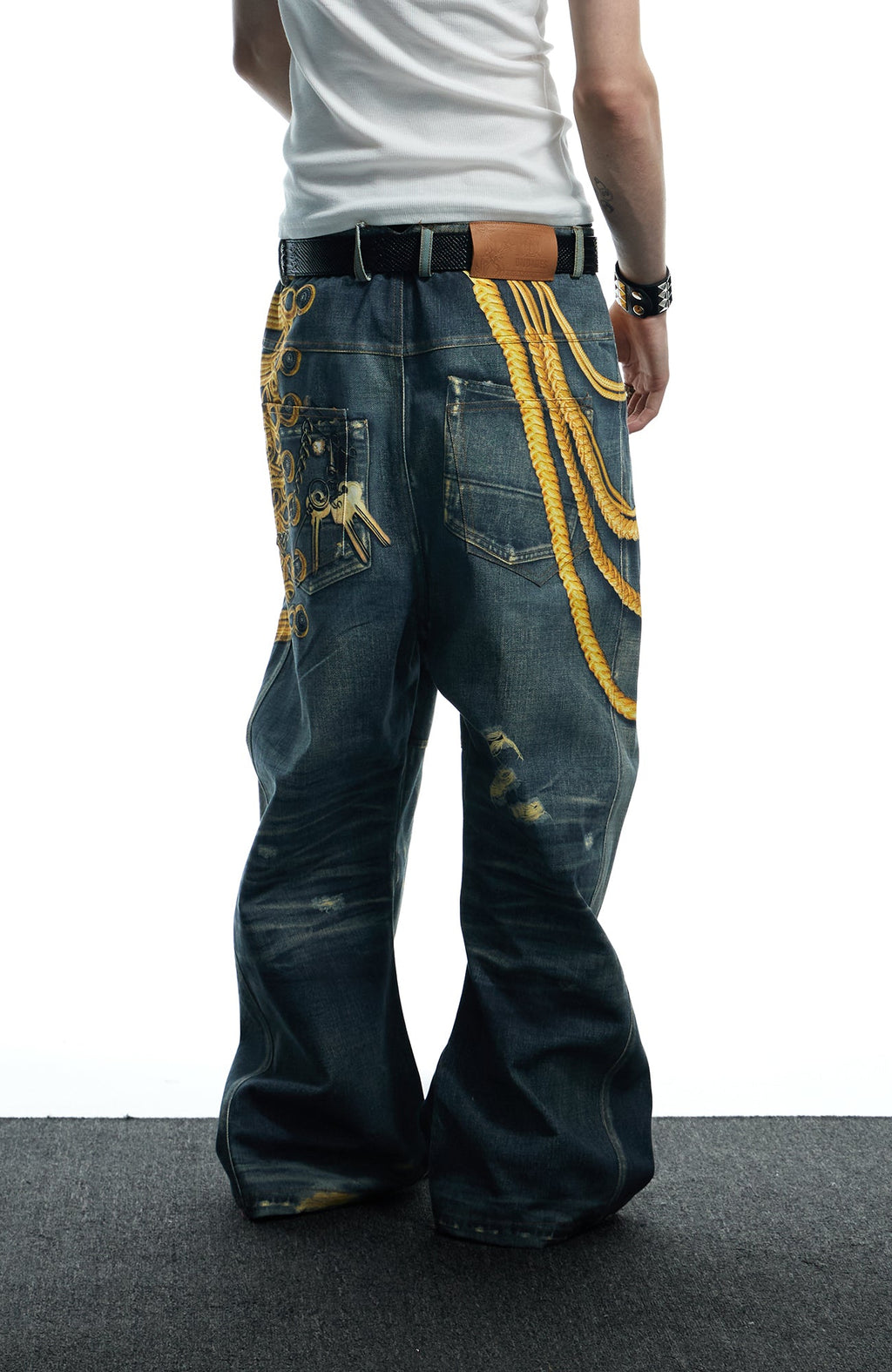 DND4DES Regal Braid Graphic Curved-Leg Baggy Jeans