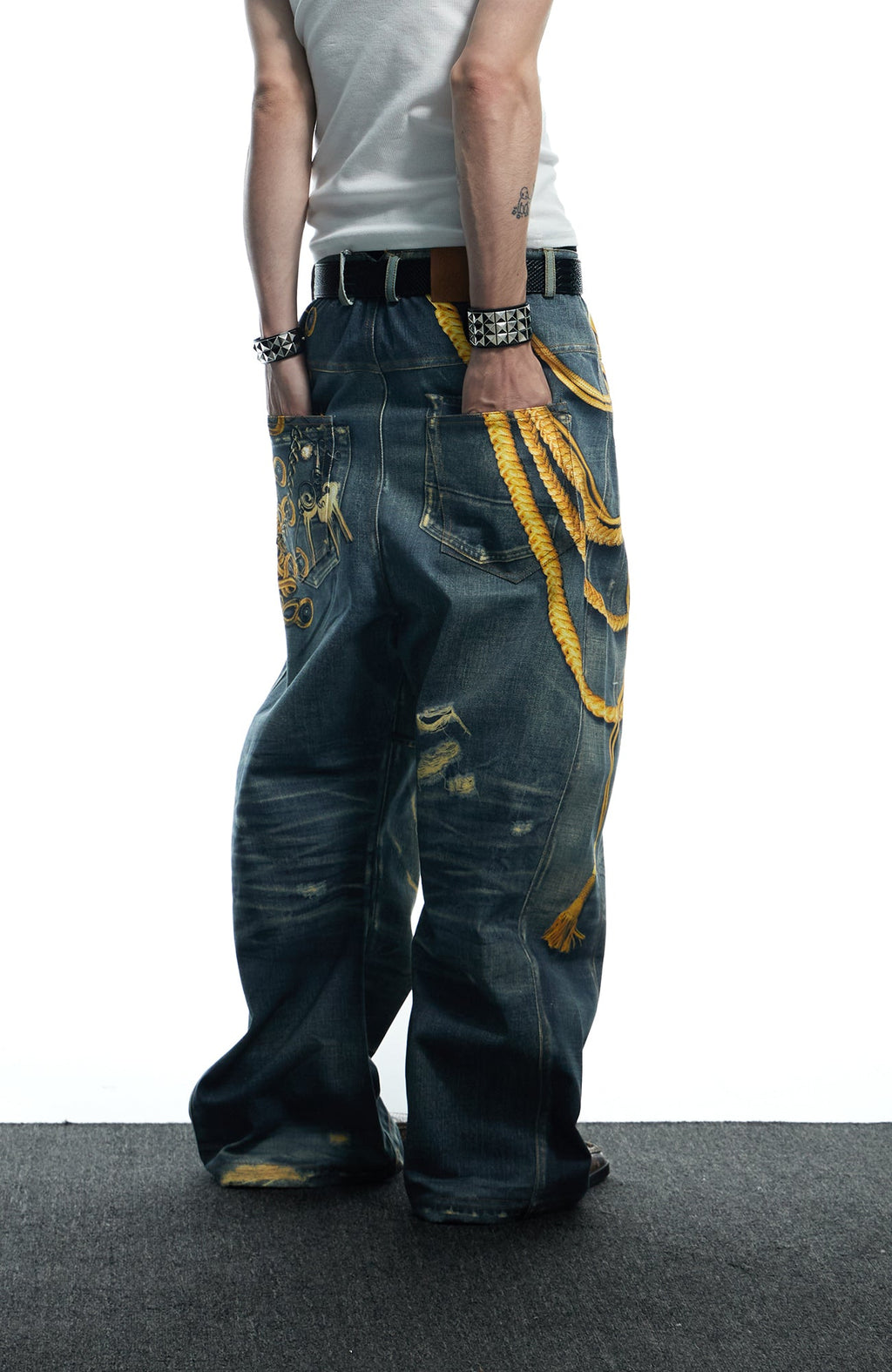 DND4DES Regal Braid Graphic Curved-Leg Baggy Jeans