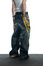 DND4DES Regal Braid Graphic Curved-Leg Baggy Jeans