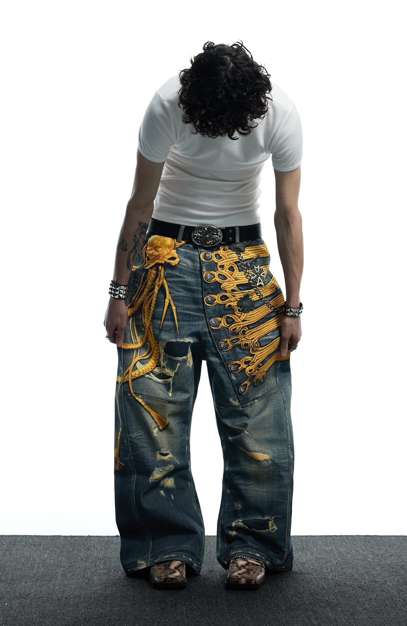 DND4DES Regal Braid Graphic Curved-Leg Baggy Jeans