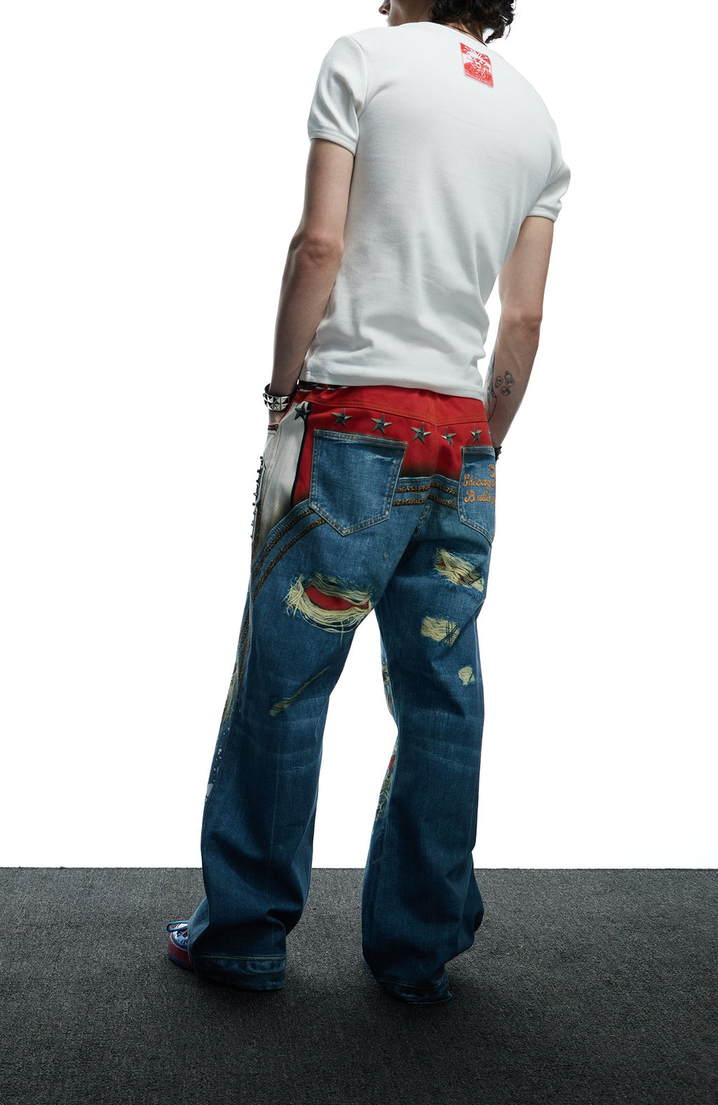 DND4DES Chicago Bulls Print Studded Flare Jeans