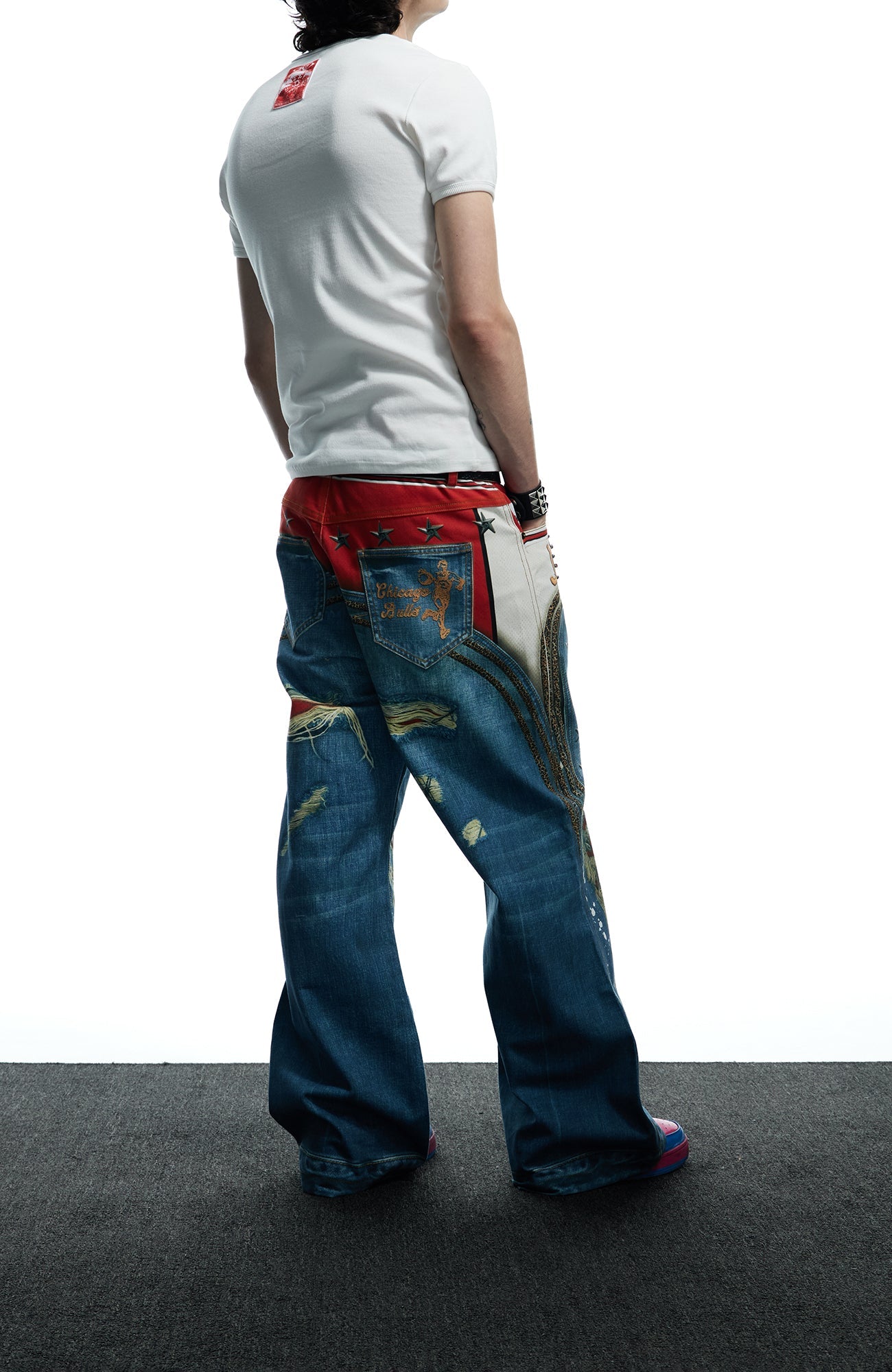 DND4DES Chicago Bulls Print Studded Flare Jeans