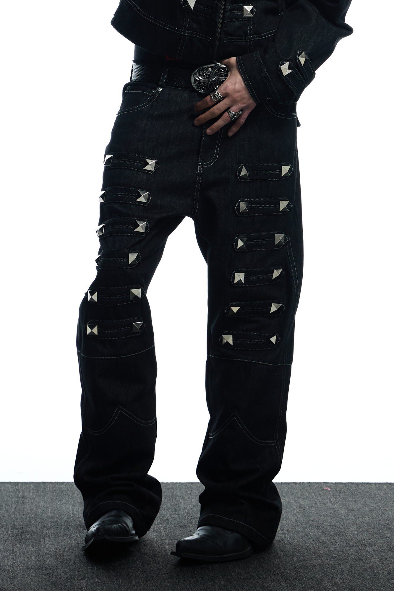 DND4DES Studded Raw Denim Flare Jeans