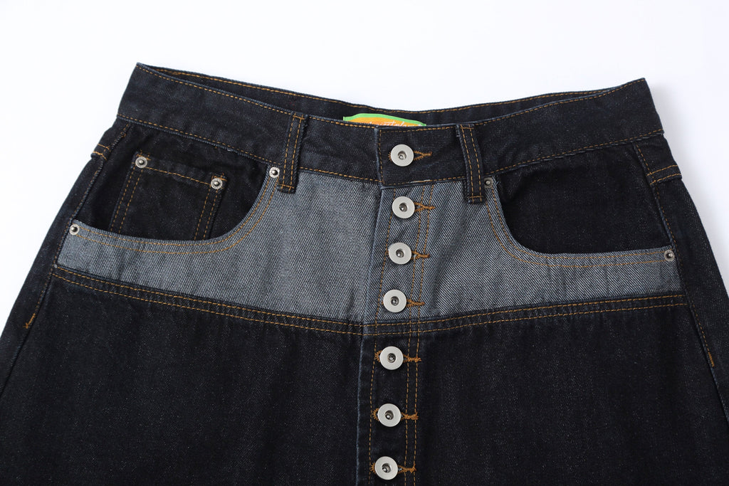 CLP Contrast-Waist Botton-Fly Oversized Raw Jeans