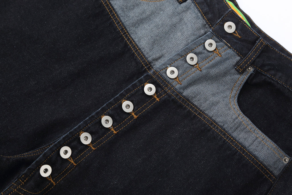 CLP Contrast-Waist Botton-Fly Oversized Raw Jeans