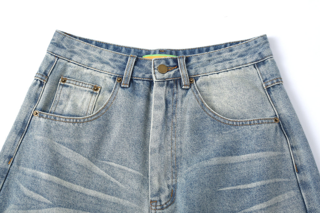 CLP Whiskering Washed Oversized Curved-Leg Jeans