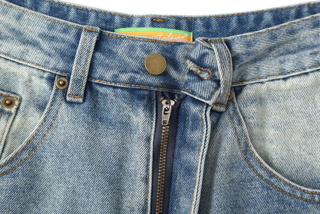 CLP Whiskering Washed Oversized Curved-Leg Jeans