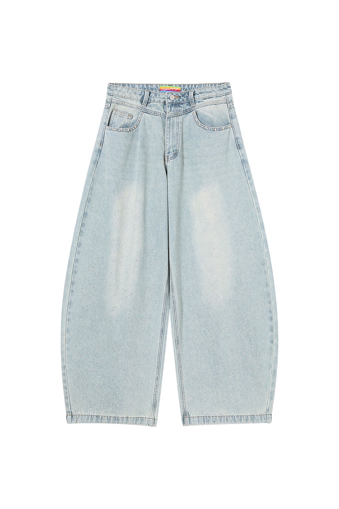 CLP Washed Diamond-Dusted Curved-Leg Jeans