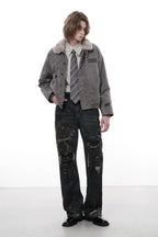 FACEONLAB Distressed Heavy Ripped Flared Jeans