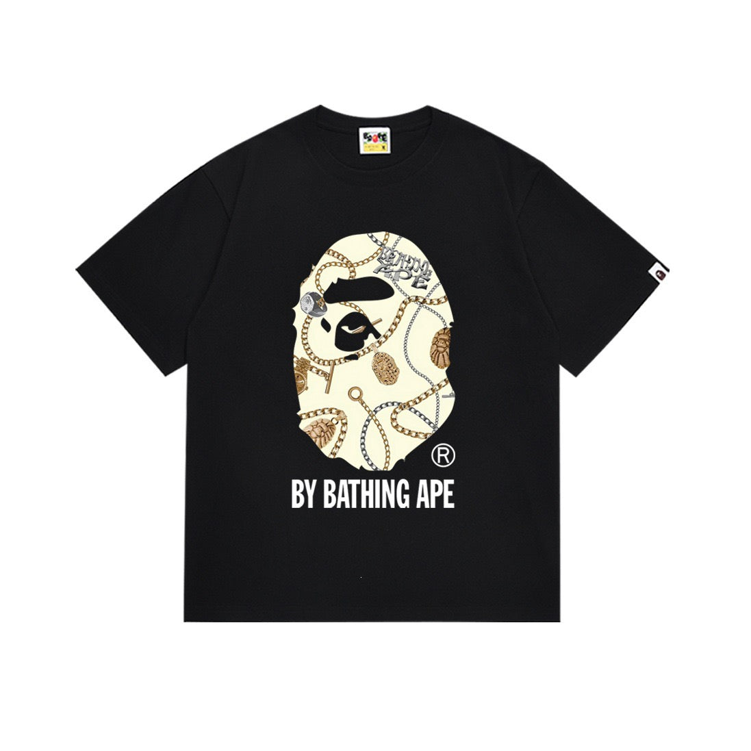 BAPE Chain Pattern Ape Head Graphic T-Shirt Black