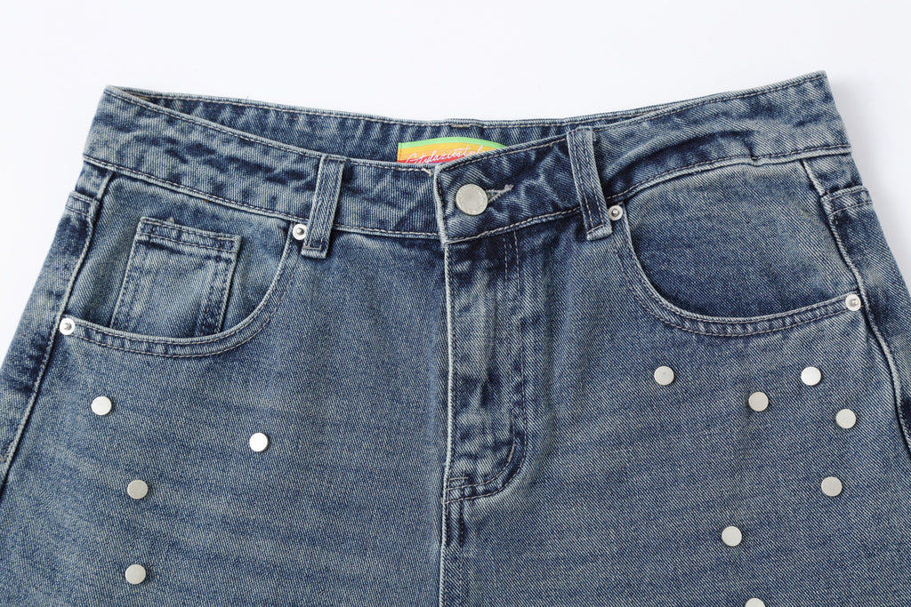 CLP Retro Washed Distressed Rivet Jeans