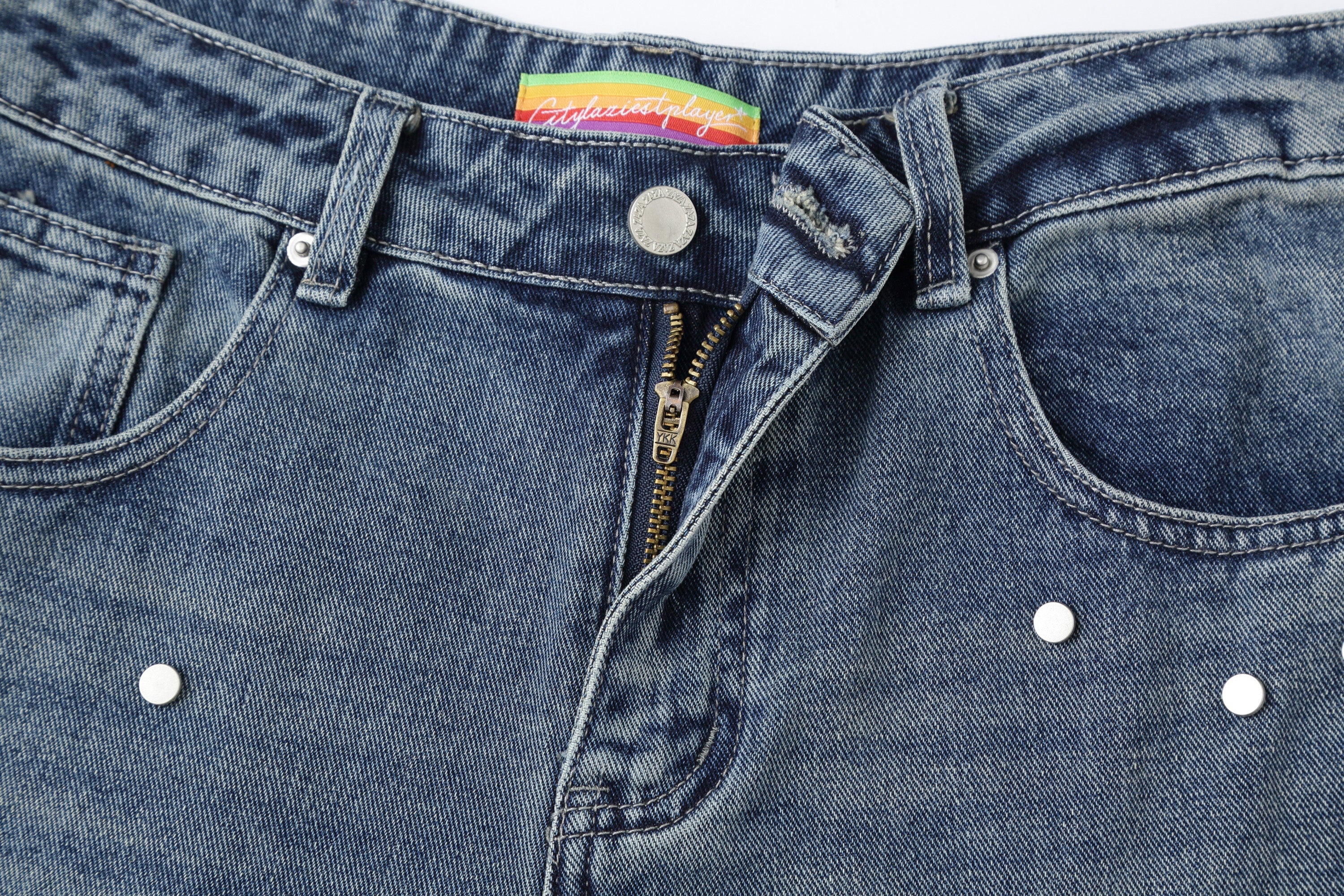 CLP Retro Washed Distressed Rivet Jeans