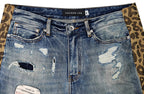 FACEONLAB Leopard Panel Distressed Straight-Leg Jeans