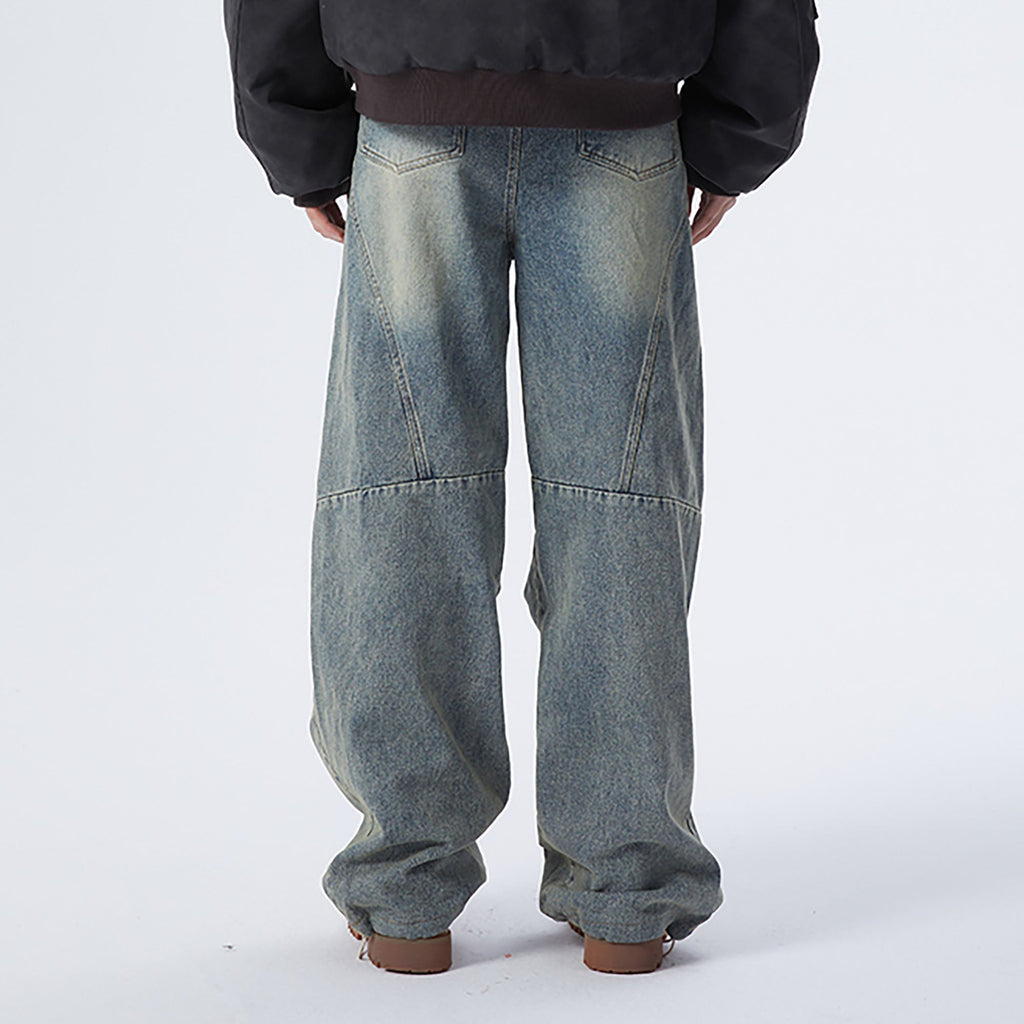 ERROR CODE ROBOT Washed Curved Pleated- Knee Jeans