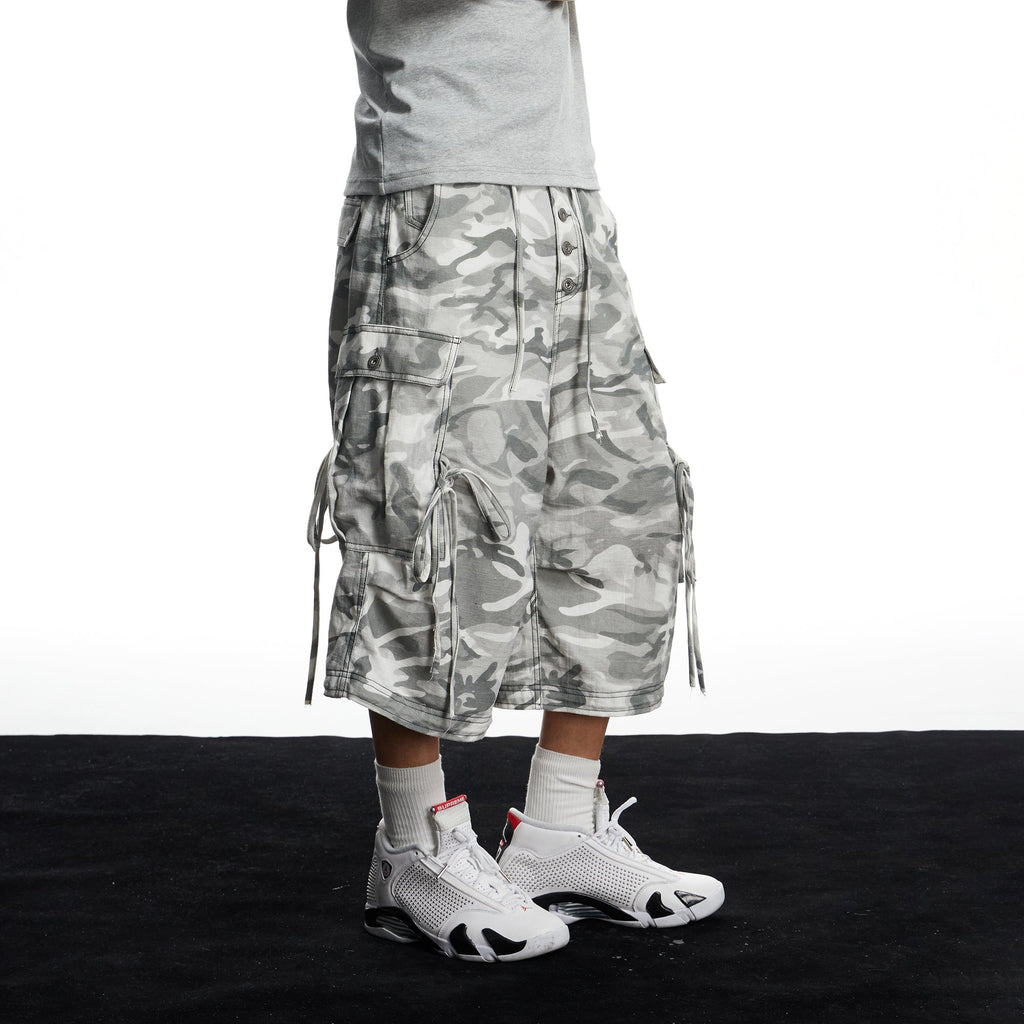 DND4DES Drawstring Camo Cargo Wide-Leg Shorts