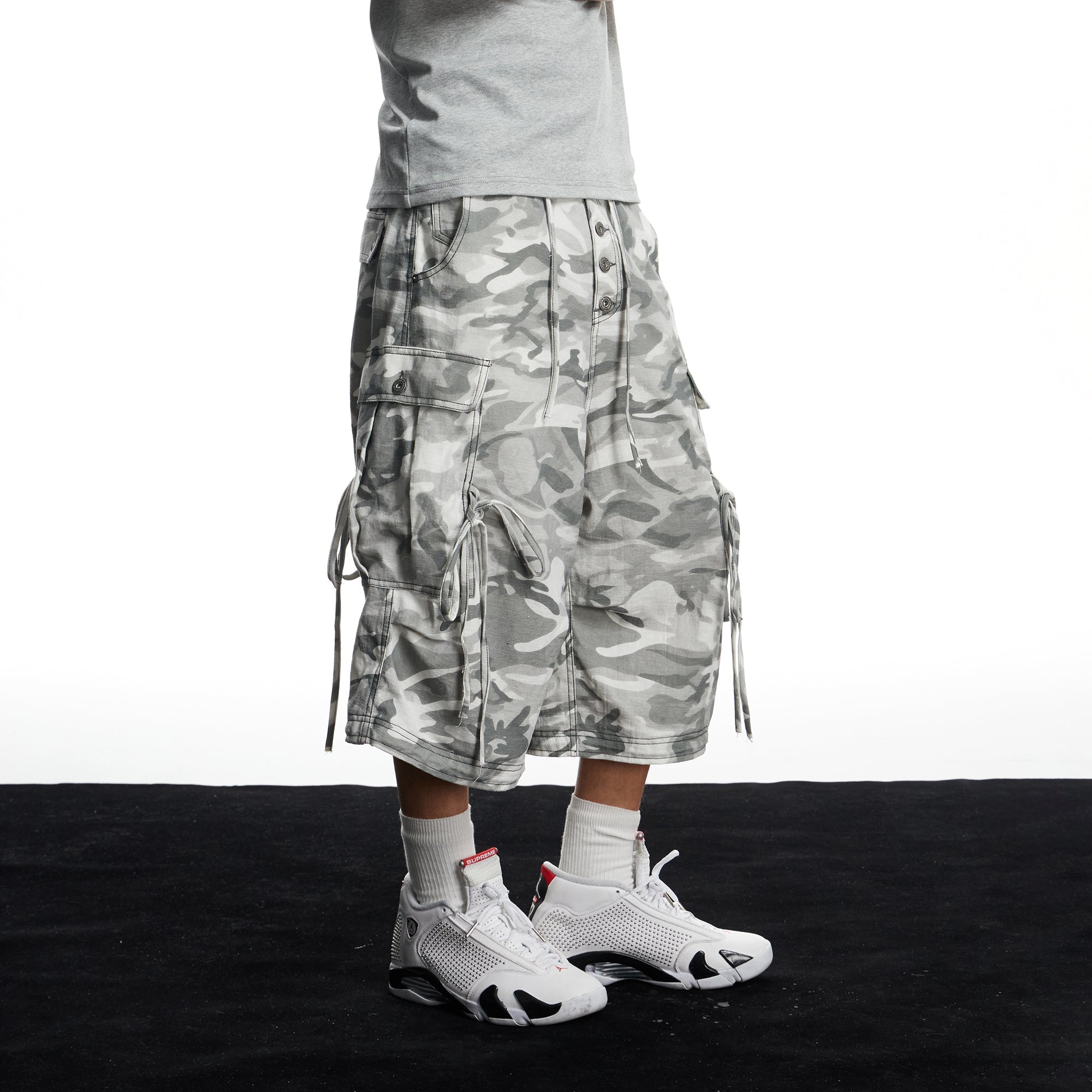 DND4DES Drawstring Camo Cargo Wide-Leg Shorts