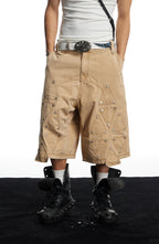 DND4DES Geometric Panel Studded Wide-Leg Shorts