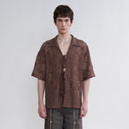 ORAL UTOPIA Crochet Tie-Front Sheer Cuban Half Shirt