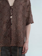 ORAL UTOPIA Crochet Tie-Front Sheer Cuban Half Shirt
