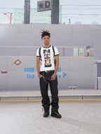 DND4DES Slanted Zipper Lace-Up Double-Waistband Raw Jeans
