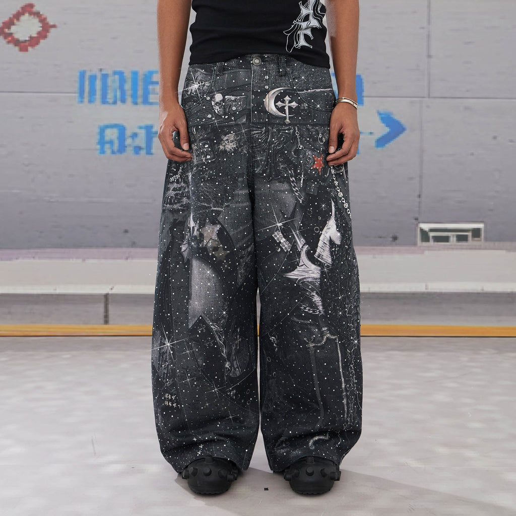 DND4DES Armour Full-Print Diamond Baggy Jeans
