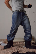 DND4DES Lightning-Creased Flared Jeans Blue
