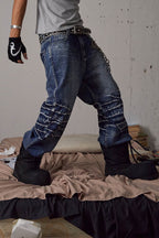 DND4DES Lightning-Creased Flared Jeans Blue