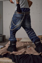 DND4DES Lightning-Creased Flared Jeans Blue