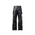 FORFEARTHAT Glossy Panel Zip Hem PU Cargo Pants