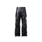 FORFEARTHAT Glossy Panel Zip Hem PU Cargo Pants