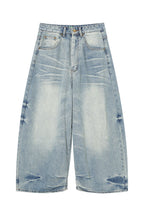 CLP Whiskering Washed Oversized Curved-Leg Jeans