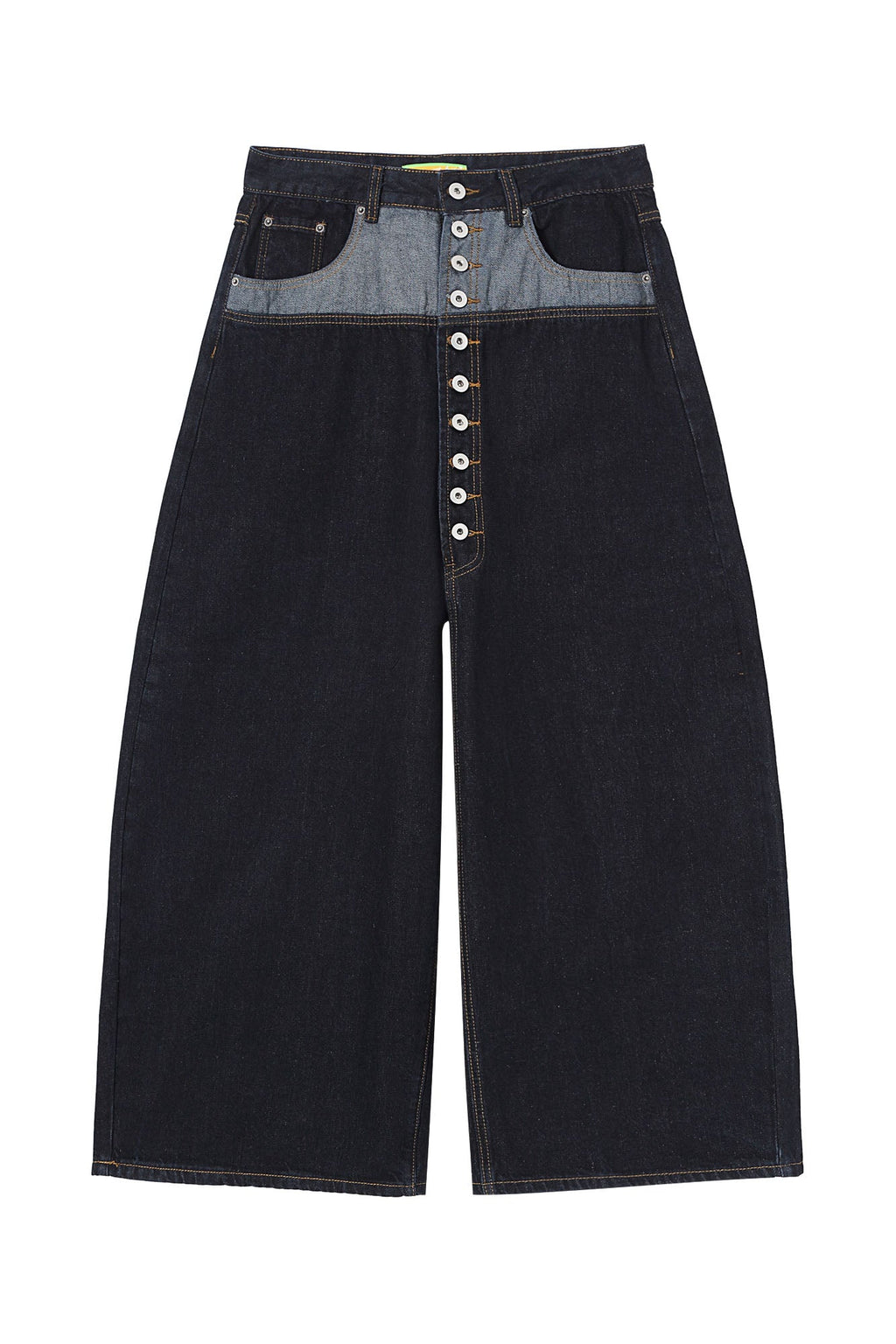 CLP Contrast-Waist Botton-Fly Oversized Raw Jeans