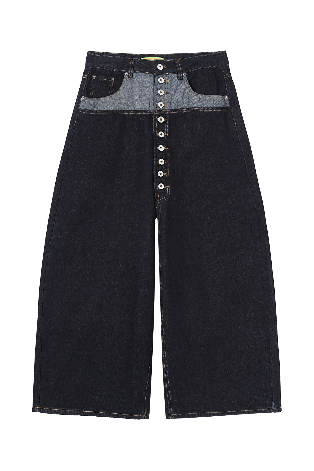 CLP Contrast-Waist Botton-Fly Oversized Raw Jeans