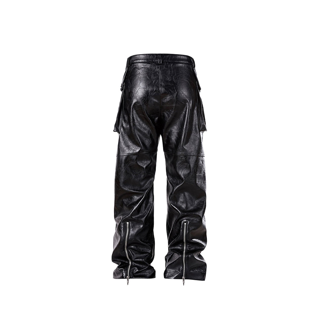 FORFEARTHAT Glossy Panel Zip Hem PU Cargo Pants