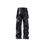 FORFEARTHAT Glossy Panel Zip Hem PU Cargo Pants