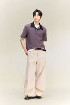 ALVNG AR ANTS Contrast Collar Waffle Knit Polo Shirt