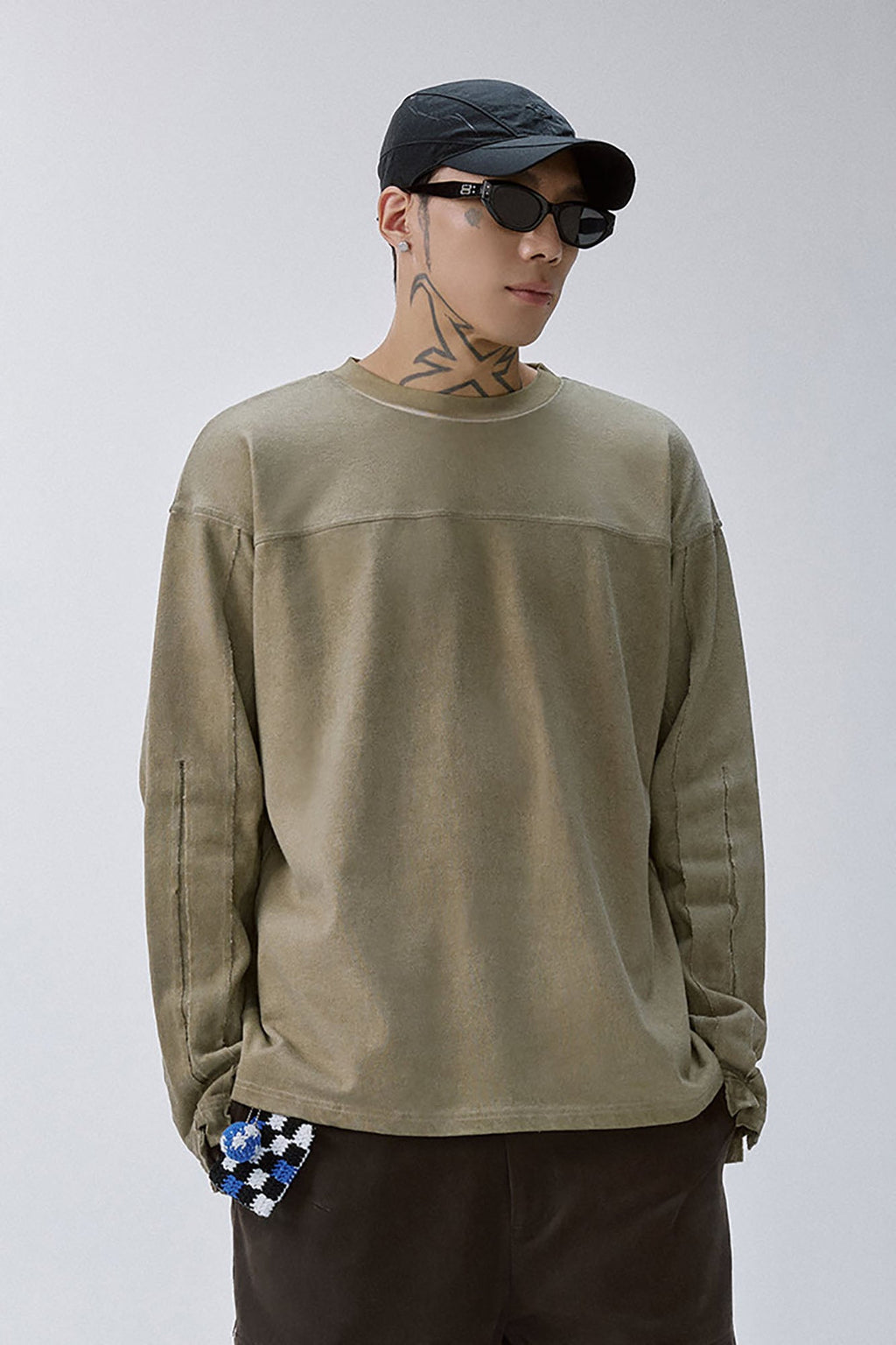 F2CE Distressed Panel-Stitched Long-Sleeve Tee