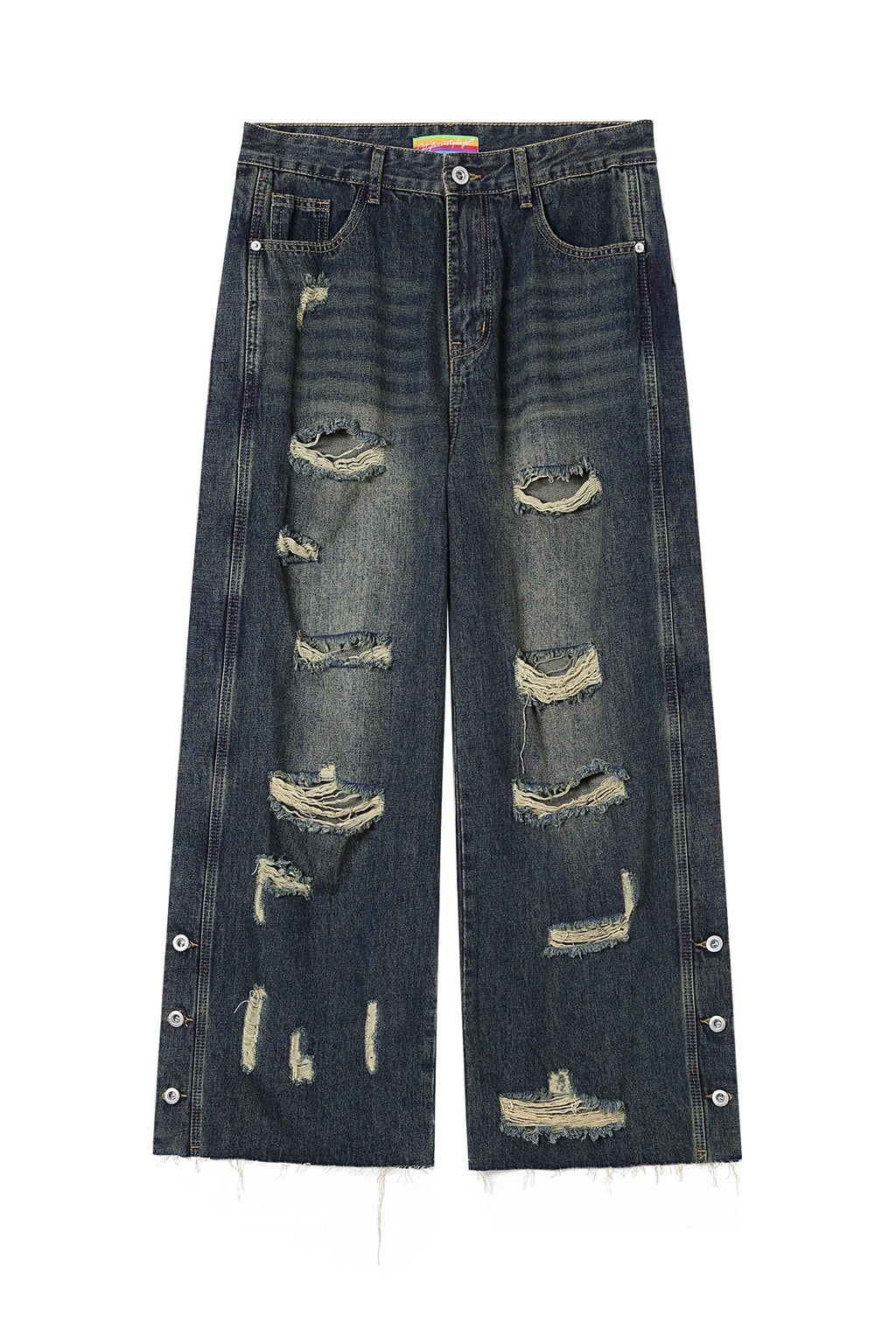 CLP Distressed Buttoned Wide-Leg Jeans