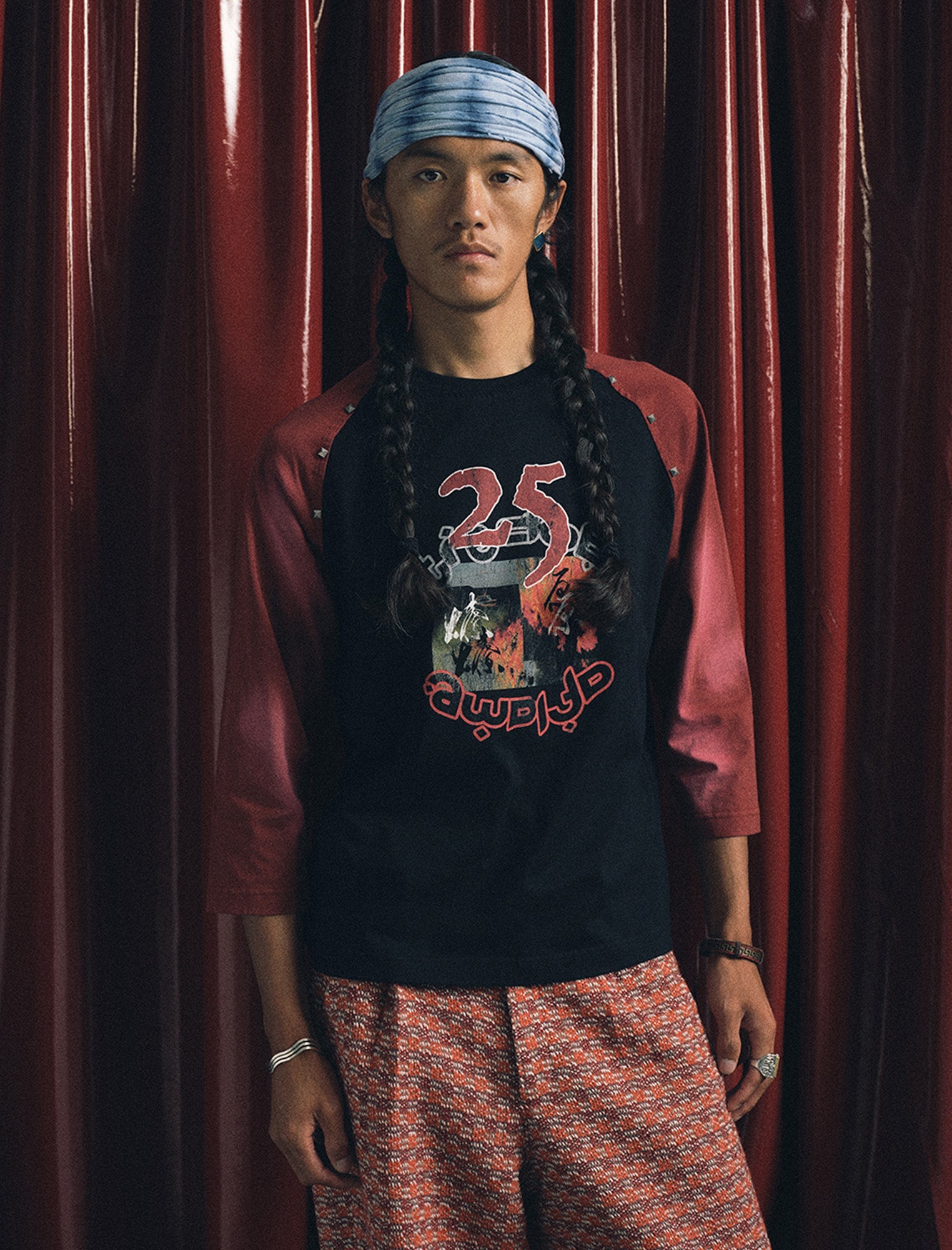 TRECLUB Studded Raglan Graphic 3/4 Sleeve Tee