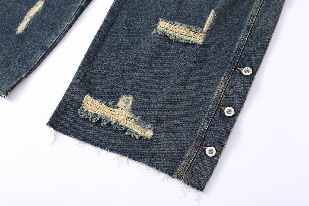 CLP Distressed Buttoned Wide-Leg Jeans