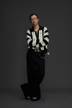 NIANJIUYIKOUER Embroidered Wide-Leg Twill Pants