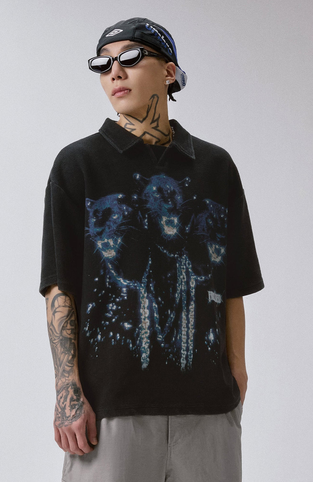 F2CE Distressed Waffle-Knit Graphic Polo